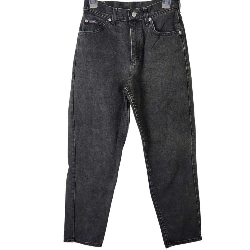 Vintage Riders by Lee High Waisted Mom Jeans Faded Black Tapered Leg 8P Dark emo